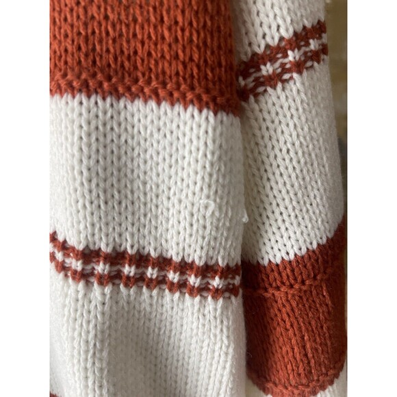 SHEIN Drop Shoulder Sweater Vneck Rust & White Striped Small - Picture 10 of 14